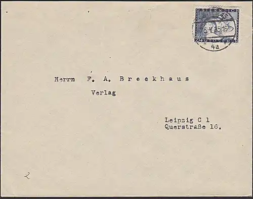 Österreich 597 24 g Muttertag Mutter und Kind Firmenbrief aus Wien 1935 nach Leipzig Brockhaus-Verlag