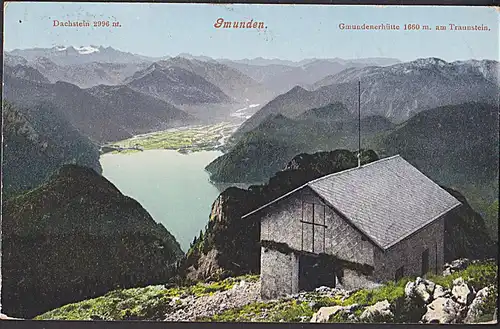 Gmunden Gmundenerhütte Dachstein 1910 auf Photocromkarte Salzkammergut