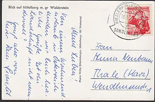 RIEZLERN KLEINWALSERTAL mit St. Sondertarif  Phot-Ak Mittelberg mit gr. Widderstein 1959