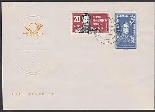 Neidhardt von Gneisenau FDC 793/94 mit Tagesstempel COSSEBAUDE (KR DRESDEN) 27.10.60