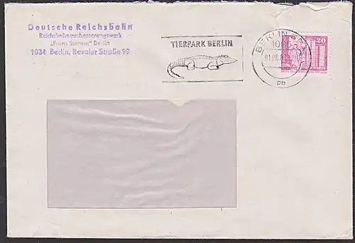 Tierprk Berlin MWSt. Krokodil auf Geschäftsbrief 1987 von Deutsche Reichsbahn RAW "Franz Stenzer"