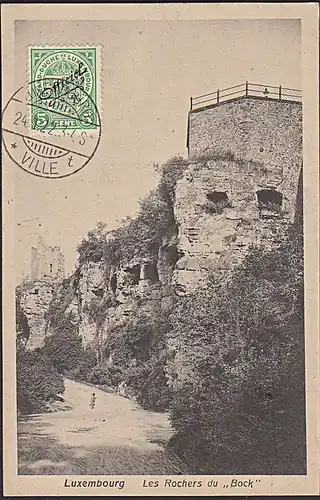Luxembourg Les Rochers du "Bock",  AK 1922 Officiel stamp Rückseite unbeschrieben