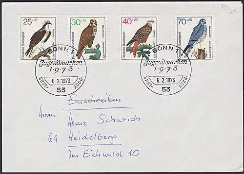 Germany Greifvögel Wiesenweihe Rotmilan Mäusebussard Fischadler auf FDC  (Mi._Nr. 754/7)
