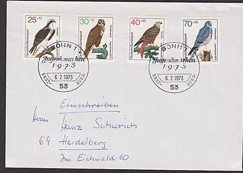 Greifvögel Wiesenweihe Rotmilan Mäusebussard Fischadler auf FDC  (Mi._Nr. 754/7 FDC 45,-)