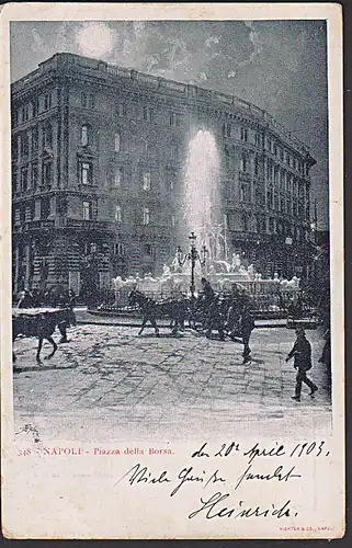 NAPOLI Piazza della Borsa AK 1903 Nachtleben vor Brunnen