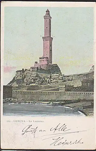 GENOVA CAK La Lanterna  Litho Genua Abs.-St. Lioyd Hotel "Deutsche Bierhalle" Leuchtturm