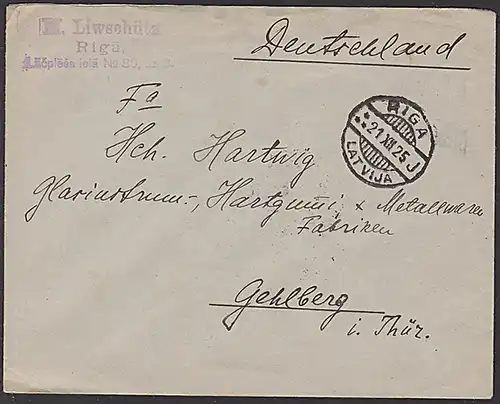 LATVIJA Lettland Riga Brief  1925 nach Gehlberg
