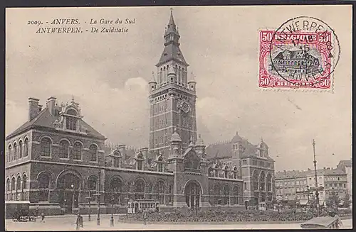 Antwerben Anvers La Gare du Sud de Zuidstalie Straßenbahn Ak von 1920 unbeschrieben