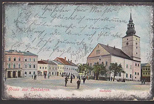 Landskron in Böhmen Stadtplatz Karte von 1906 mit österr. Frankatur