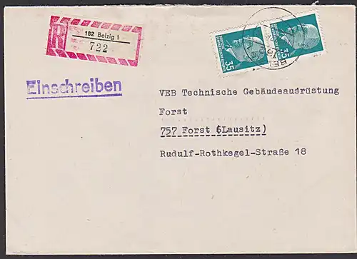 BELZIG R-Brief DDR Walter Ulbricht 35 Pf(2)  nach Forst Firma portogenau