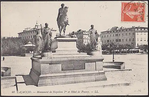 AJACCIO  Corse-du-Sud Monument de Napoleon Hotel de France  - LL.  1914 Hautes-Pyrénées
