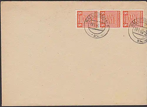 Halle (Saale) SBZ 77(3) 8 Pf Provinz Sachsen 3er Streifen auf Blankobrief