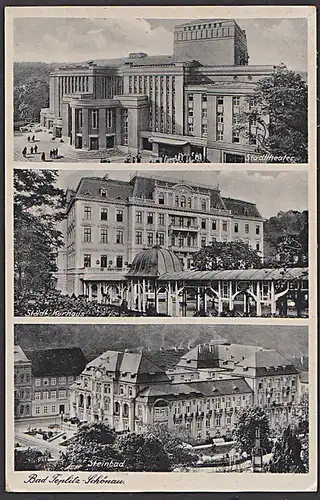 Bad Teplitz-Schönau Teplice  hochradioaktive Thermen Stadttheater Steinbad 1940 Photokarte, Böhmen