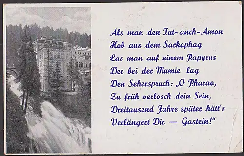 BAD GASTEIN mit Text  1939, Werbest. "Vor- und Nachsaison Pauschalwerte ..." Kunstdruckkarte Nr. 868