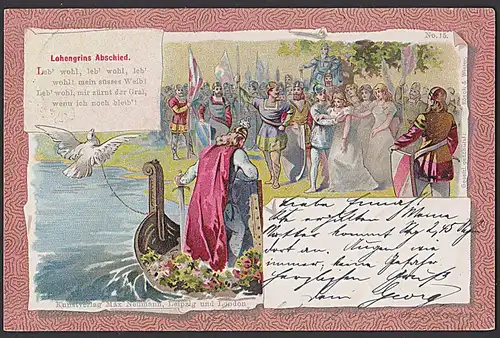 Lohengrins Abschied CAK 1899 , Künstlerkarte vom Kunstverlag Max Neumann Nr. 15 Rösch &amp; Winter