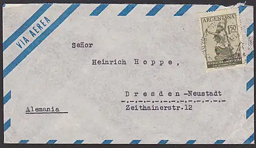 Argentinien 1,50 Pesos Revolucion Libertadora 1955 Brief nach Deutschland