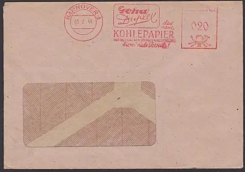 HANNOVER 5.2.1949 Geha Duplex das neue Kohlepapier AFS =DP 020=  Werbung