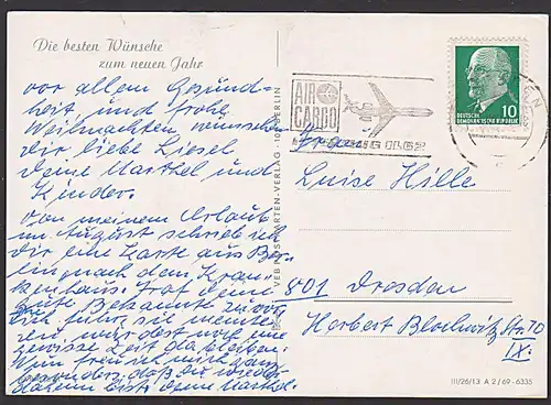 "AIR CARGO INTERFLUG IL62" MWSt. Dresden Werbung mit Abb. Flugzeug für Luftfracht