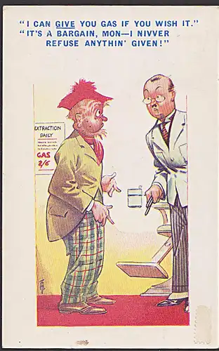 Scotch Comics Williamsburg Kitschkarte Zahnarzt signierte Künstlerkarte "TA"  Ak 1935