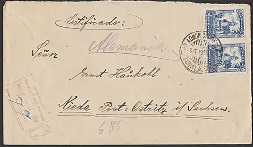 Mexico Mexiko Cerdificado Tonala 20c (2) auf Brief 1925 nach Nieda Post Ostritz