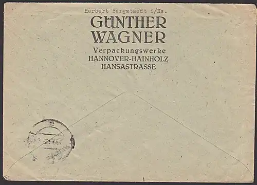 Hannover 84 Pf. Kontrollratsausgabe II R-Brief 1947  Verpackungswerke Günther Wagner H-Hainholz