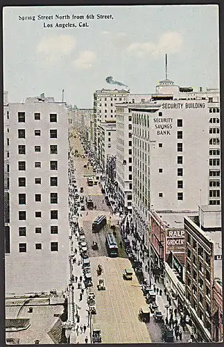 Los Angeles Spring Street North from 6th street California CAK  * with Security building bank saving