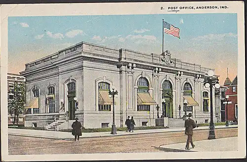 Anderson IND. Postoffice CAK 1922 Postgebäude mit Flagge