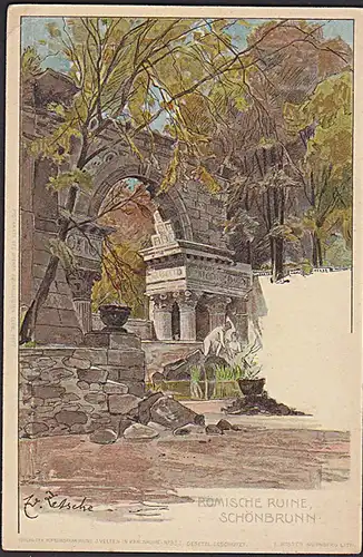 Schönbrunn Künstlerkarte sign. W. Zetsche Römische Ruine CAK um 1905 ungelaufen