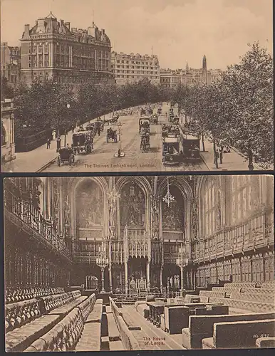 London the Thames Embankment, the house of lords ungebraucht unusedStraßenbahn tram 2 cards