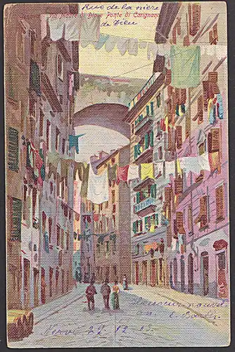 Genova Genua  Künstlerkarte  1903 Via Maare di Dio e Ponte di Carignano