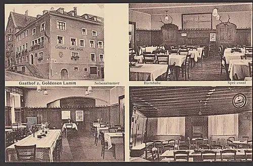 Lindau Bodensee  Gasthof "Zum Goldenen Lamm" Ak um 1910 mit 4 Abb. Bierstube Speisesaal