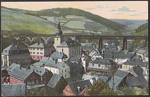 Ludwigsstadt i. Bayern Kronach Ak 1913 Kirche und Eisenbahnviadukt