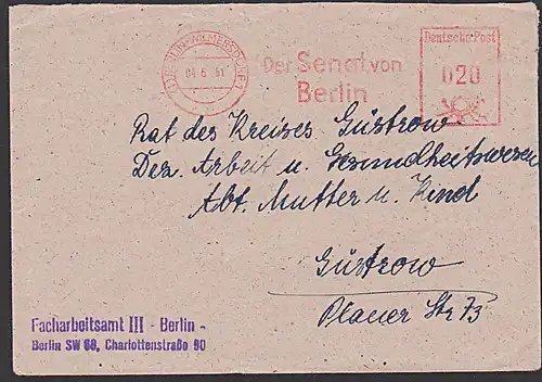 BERLIN-WILMERSDORF  AFS =020= Behörde "Der Senat von Berlin" nach Güstrow Facharbeitsamt