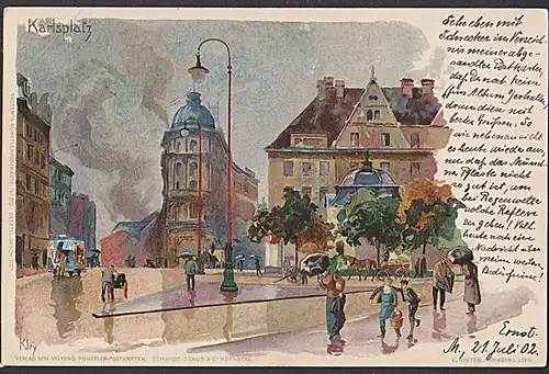 Künstlerkarte KLey "Karlsplatz" München mit Künstlersignatur 1902 Veltens Künstler-Postkarten Nr. 89