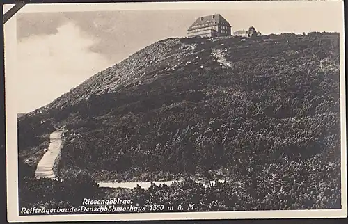 Lot Riesengebirge Krkonoše Karkonosze Reifträgerbaude Deutschböhmerhaus Photo 1929 rs. grüner Baudenstempel