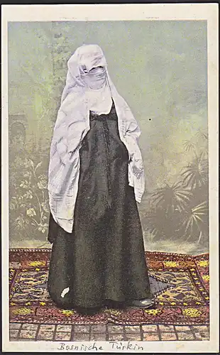 Mostar Bosnische Türkin Turkinja auf Teppich um 1910 unbeschrieben Verlag M. Schulz Prag Nr. 3333