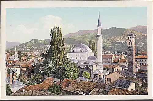 Sarajevo Stadtansicht mit Minarett - Graph. Kunstanstalt M. Schulz Prag Nr. 3377