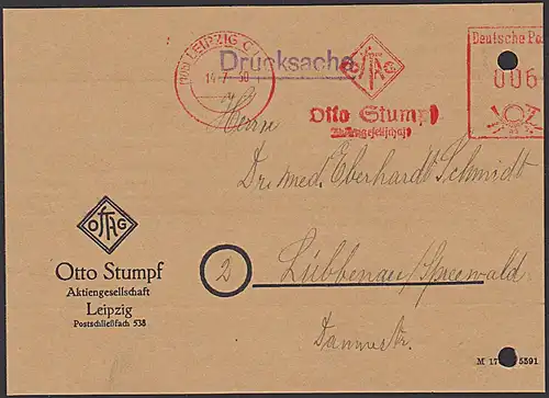 DDR AFS =006= LEIPZIG  Otto Stumpf AG Karte Werbung: "Sanocardl" Medizin Aktenlochung