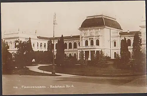 Franzensbad Františkovy LáznÄ› 2 Fotokarten Badehaus Nr. 4 (712) Birkengruppe mit Blick auf die Franzensquelle