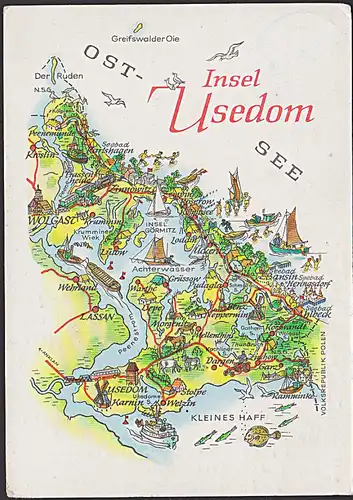 "Insel Usedom" illustriete Landkarte gezeichnet von A. Hoppe Leipzig