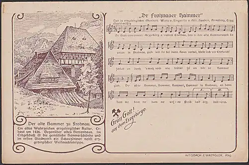 Liederkarte "Der Frohnauer Hammer" in Mundart Annaberg-Buchholz Erzgebirge Bergbau Grüss Gott!