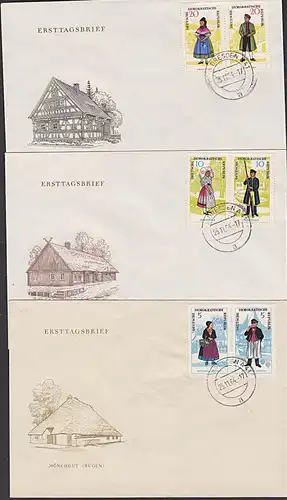 Volkstrachten Mönchgut (Rügen) Spreewald Thüringen, Fischer Tagesst. Dresden  DDR 1074/79 Zd FDC