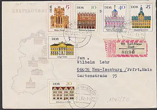 Kloster Chorin DDR 1245/50 auf R-Brief aus KARL-MARX-STADT Bauwerke Altes Rathaus Potsdam