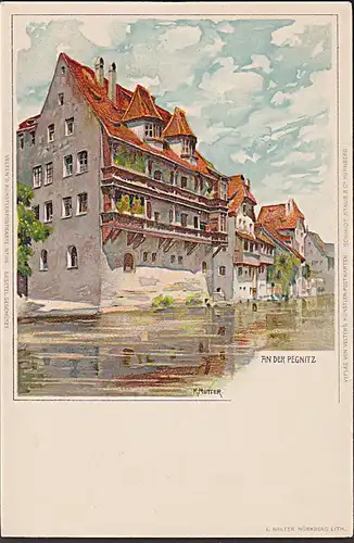Nürnberg K. Mutter Künstlerkarte NUERNBERG "SAn der Pegnitz" Veltens Künstlerpostkarte N: 106