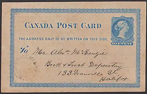 Canada Ganzsache one cent gest. Mericonische M. S. Victoria GA von 1880 HALLIFAX