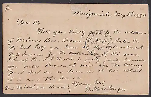 Canada Ganzsache one cent gest. Mericonische M. S. Victoria GA von 1880 HALLIFAX