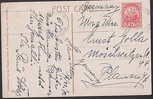 Bermuda Ak The Lane St. Georges Rutherfords aus Hamilton nach Plauen 1 d Segelschiff