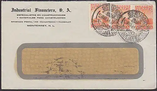 Mexiko Brief mit 5 Centamos(3) Abs. Industrial Financiera S. A. 1934