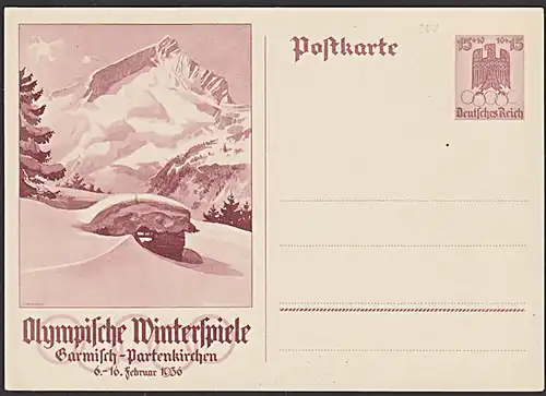 Olympische Winterspiele 1936 Garmisch-Partenkirchen Reichsadler Alpspitze DR P258 * 15+10 Pf