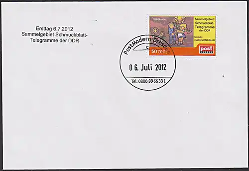 Schmuckblatt Telegramm der DDR Lx Junge und Mädchen mit Sonnenblume Ersttag PostModern